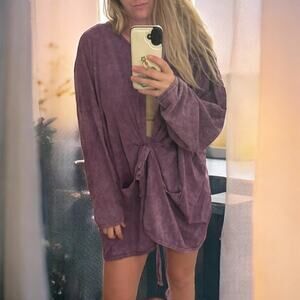 Artsy Tie Front Draped Purple Cotton Smock Shirt Made in USA